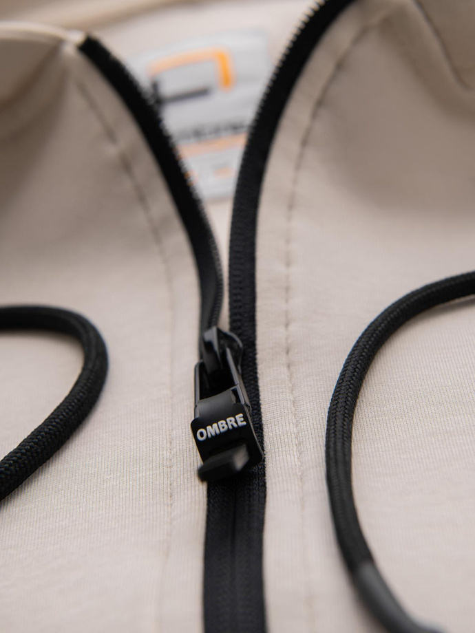 Dresowa rozpinana bluza hoodie w stylu streetwearowym – piaskowa V6 OM-SSZP-0213