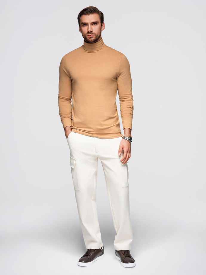 Men's plain turtleneck longsleeve - light brown V5 OM-LSCL-0130