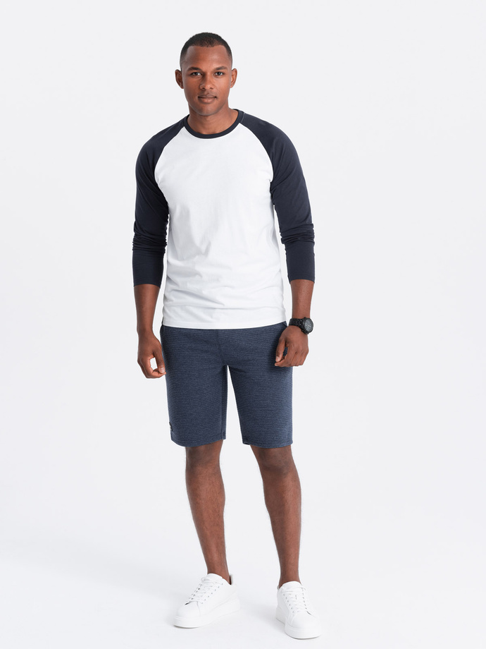 Men's ottoman knitted short sweat shorts - navy blue V1 OM-SRSK-0150