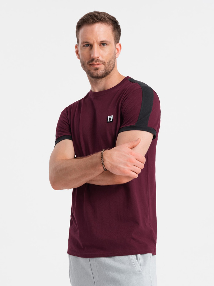 Men's cotton t-shirt with contrasting inserts - maroon V2 S1632