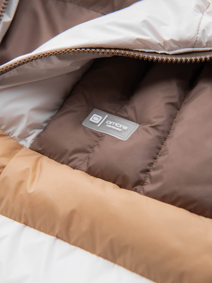 Kolorowa sportowa męska kurtka w stylu retro – beżowo-biała V2 OM-JALP-0175