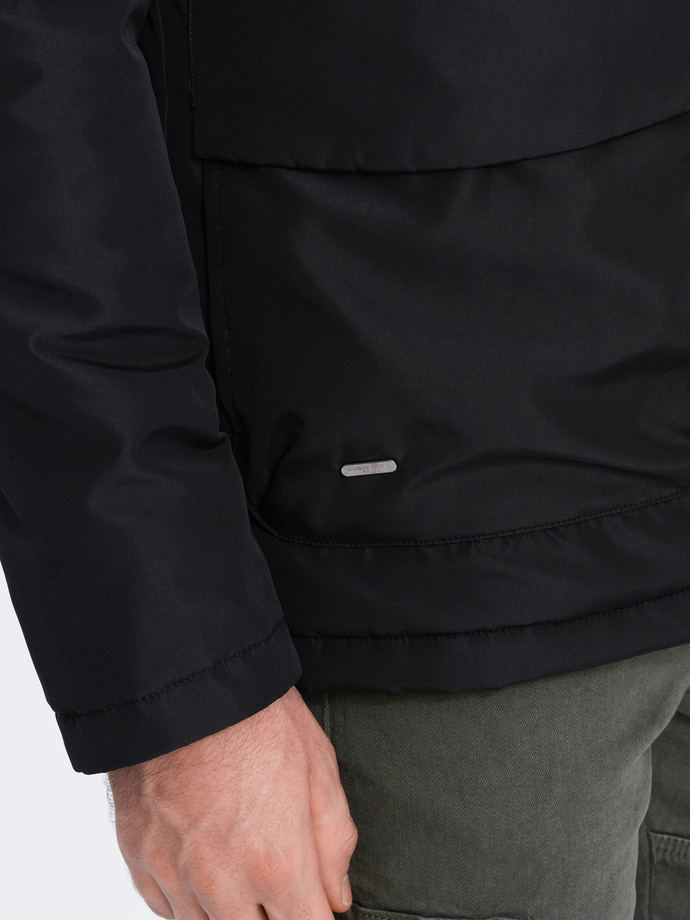 Men's insulated jacket with hood - black V5 OM-JAHP-0128