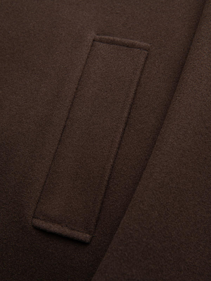 Single-breasted men's long coat with collar and bolster - brown V4 OM-COWC-0135