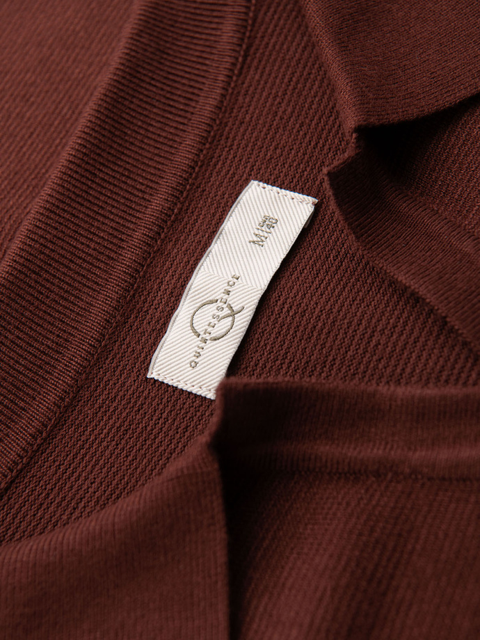 Men's buttonless polo shirt with classic weave - dark brown V4 OM-POSS-0159