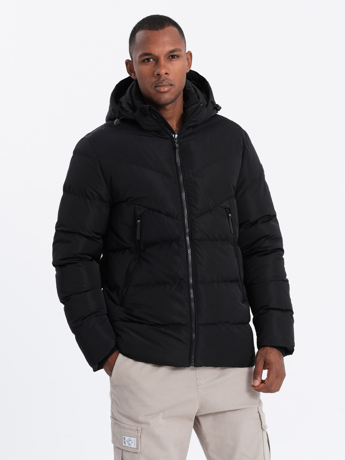 Men's winter jacket with unusual quilting - black V3 OM-JAHP-0127