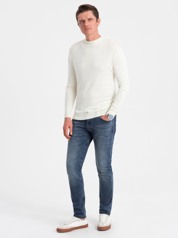 Men's knitted half turtleneck with viscose - cream V4 OM-SWTN-0100