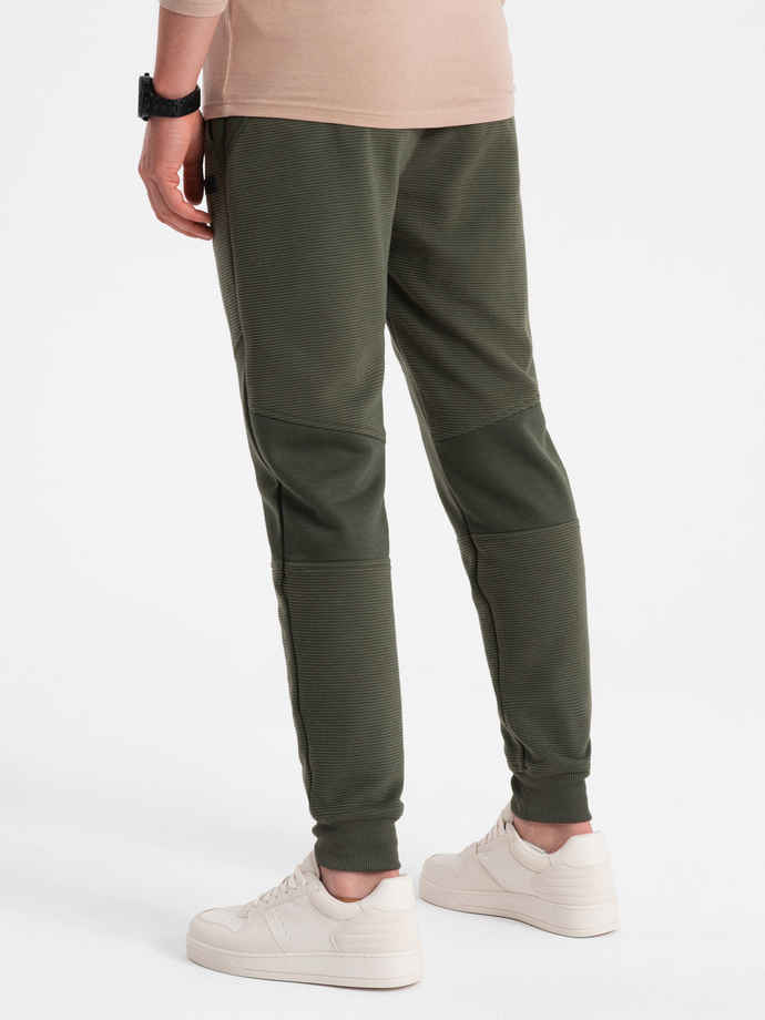 Men's sweatpants with ottoman fabric inserts - dark olive green V3 OM-PASK-0127