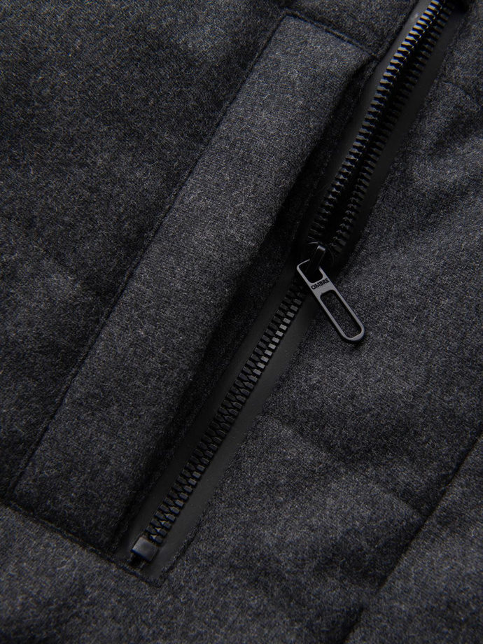 Casualowa męska kurtka puffer z wełną – czarny melanż V2 OM-JAHP-0203