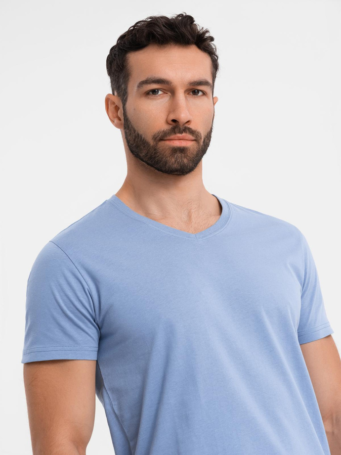 BASIC men's classic cotton T-shirt with a serape neckline - blue V20 OM-TSBS-0237