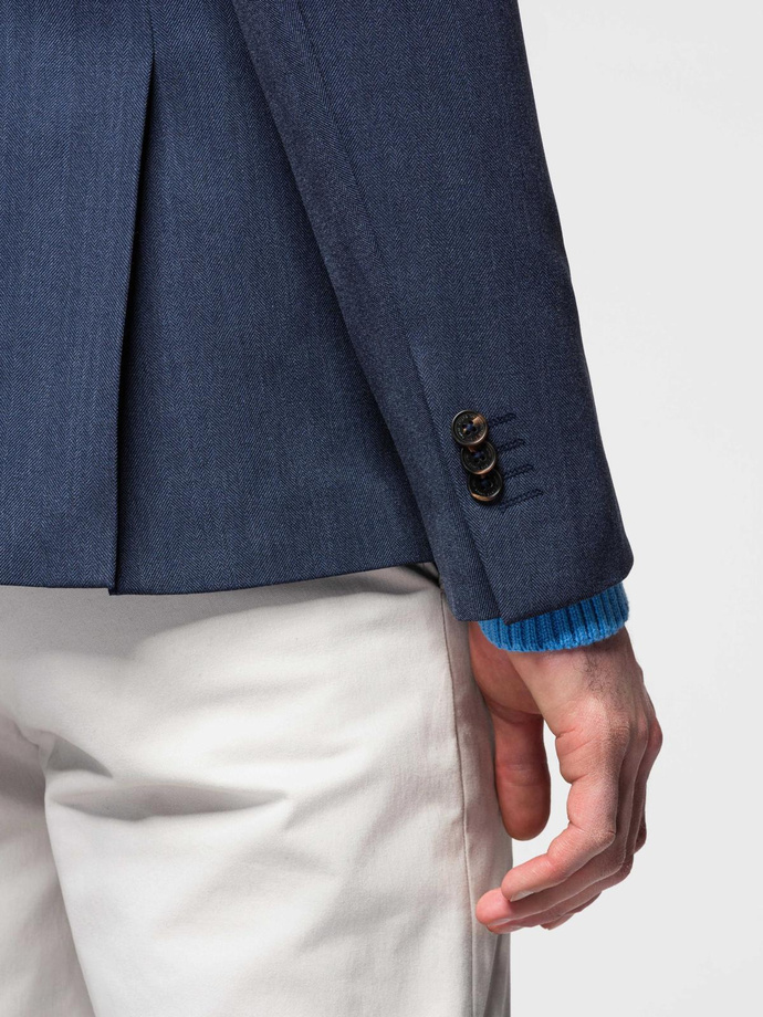 Elegant men's SLIM FIT jacket with rayon - dark blue V3 OM-BLZB-0135