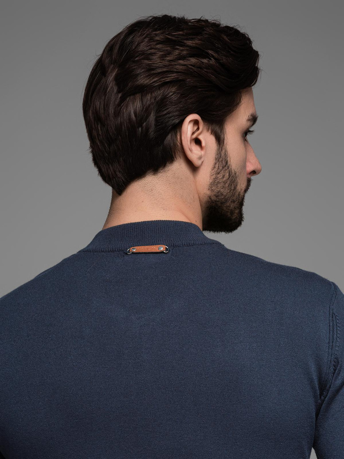 Sweter męski z wiskozą i rozpinanym dekoltem – granatowy V4 OM-SWZS-0124