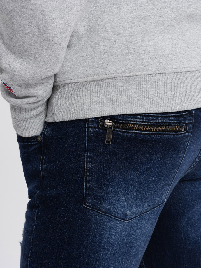 Men's marbled JOGGER pants with rubbing - dark blue V1 OM-PADJ-0153