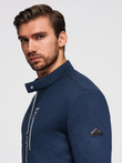 Structured men's biker jacket with stand-up collar - dark blue V1 OM-JANP-0229