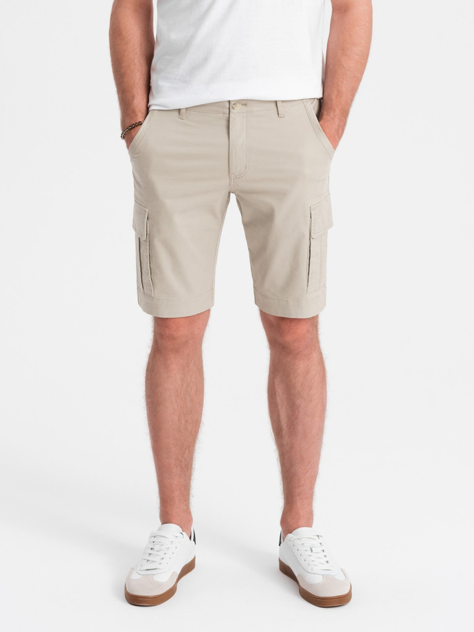 Men's monochromatic shorts with cargo pockets - beige V3 OM-SRCG-0133