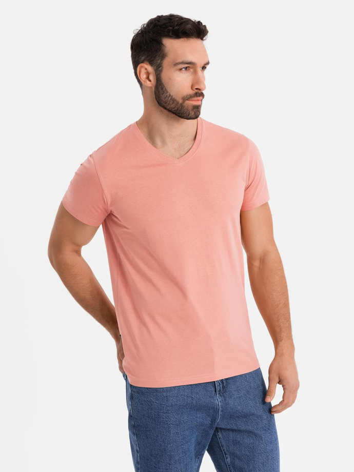 BASIC men's classic cotton tee-shirt with a v-neck - pink V7 OM-TSBS-0237