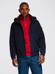 Men's jacket with hood and high collar - navy blue V2 OM-JANP-0222
