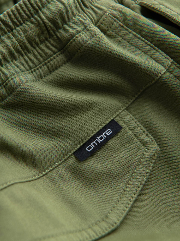 Men's knit joggers with cargo pockets - olive V3 OM-PAJO-0199