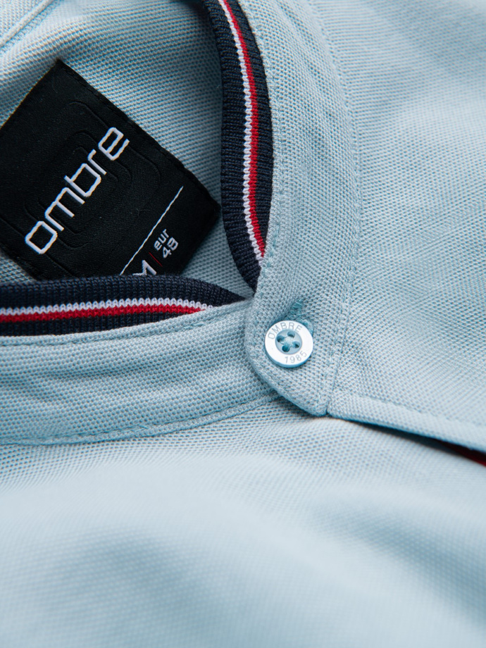 Men's knit shirt with short sleeves and collared collar - blue V3 OM-SHSS-0101