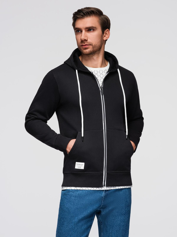 Men's BASIC unbuttoned hooded sweatshirt - black V5 OM-SSBZ-0178