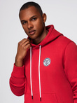 Men's kangaroo sweatshirt with hood and college style patch - red V1 OM-SSNZ-0144