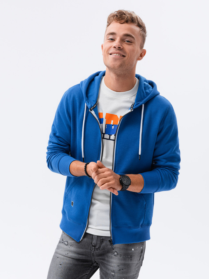 BASIC men's unbuttoned hooded sweatshirt - blue V9 B977