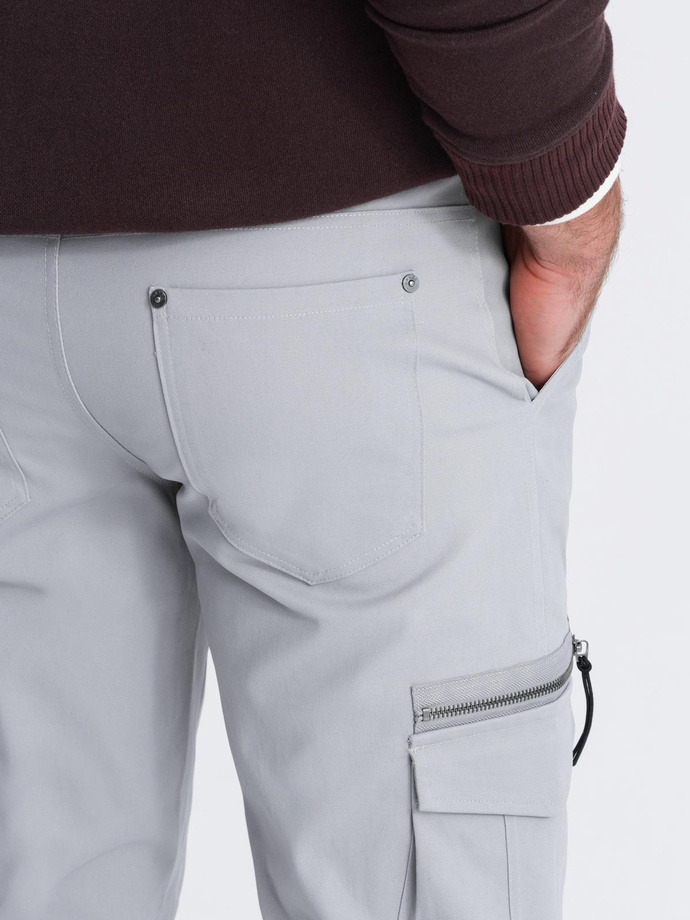 Men's STRAIGHT LEG cargo pants with triangle pocket pin - gray V3 OM-PACG-0196
