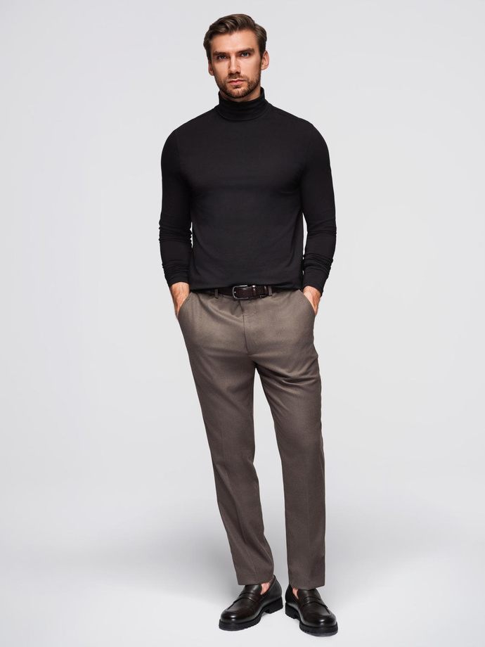 Men's plain turtleneck longsleeve - black V1 OM-LSCL-0130