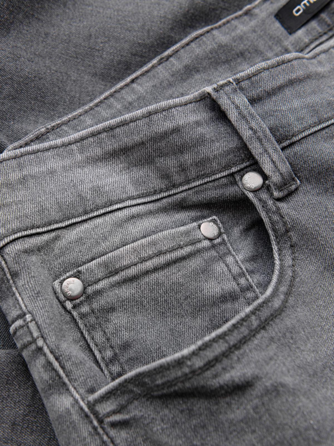 Męskie spodnie jeansowe TAPERED FIT z przeszyciami i podwiniętymi nogawkami – szare V2 OM-PADP-0161