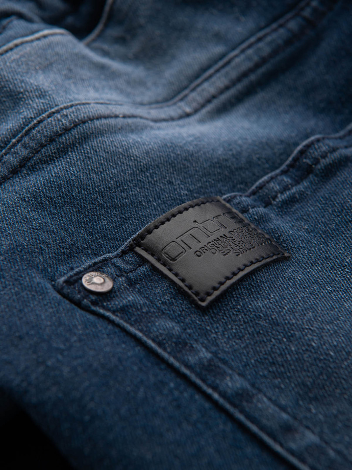 Men's denim jogger pants with rips and zippers - dark blue V1 OM-PADJ-0243