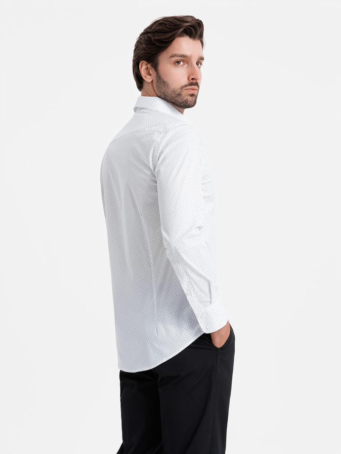 Men's cotton micro pattern REGULAR FIT shirt - white V1 OM-SHCS-0152