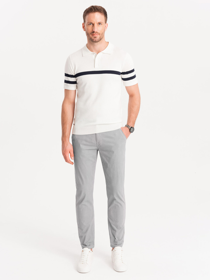 Spodnie męskie chino z ozdobną taśmą w pasie SLIM FIT – szare V6 OM-PACP-0118