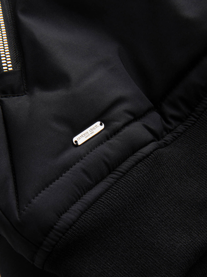 Men's quilted bomber jacket with metal zippers - black V1 OM-JALP-0143