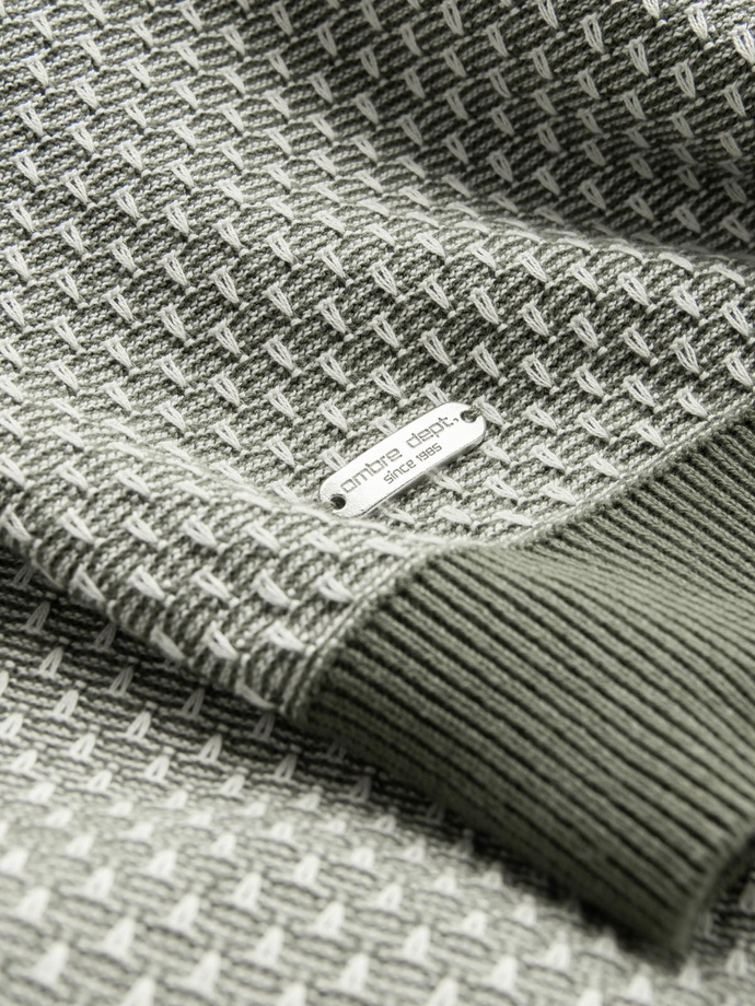 Dzianinowy męski sweter RELAXED FIT we wzory – oliwkowy V2 OM-SWSW-0111