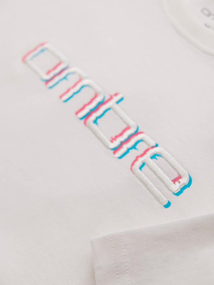 Men's T-shirt with embroidery on chest - white V2 OM-TSPT-0248