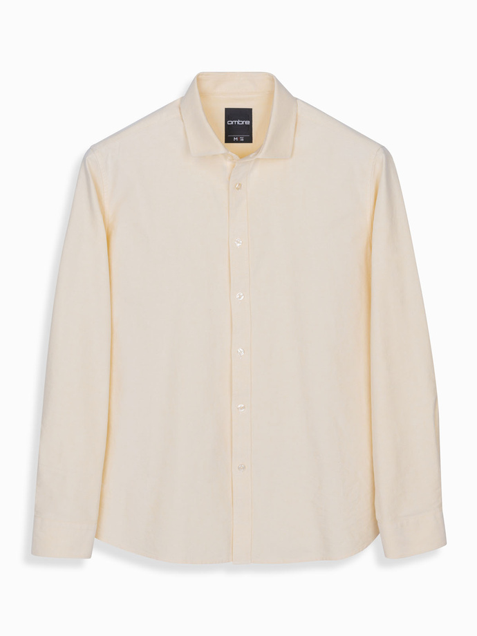 Pastelowa bawełniana męska koszula typu oxford – jasnożółta V3 OM-SHOS-0183