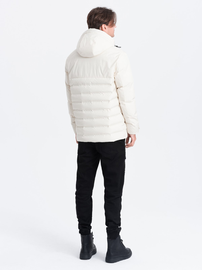 Men's winter jacket with detachable hood - cream V2 OM-JAHP-0150