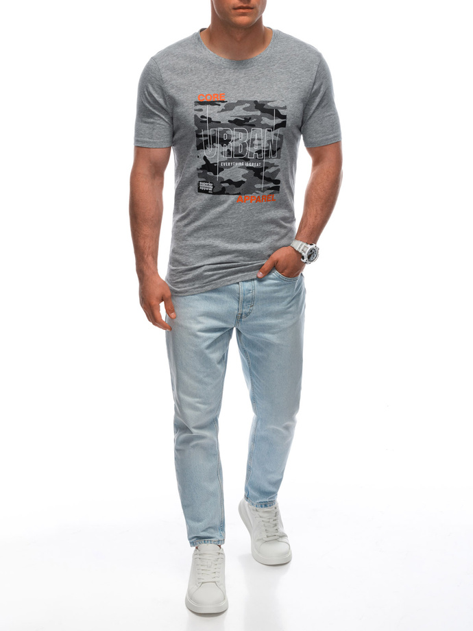 T-shirt męski z nadrukiem S1951 - szary