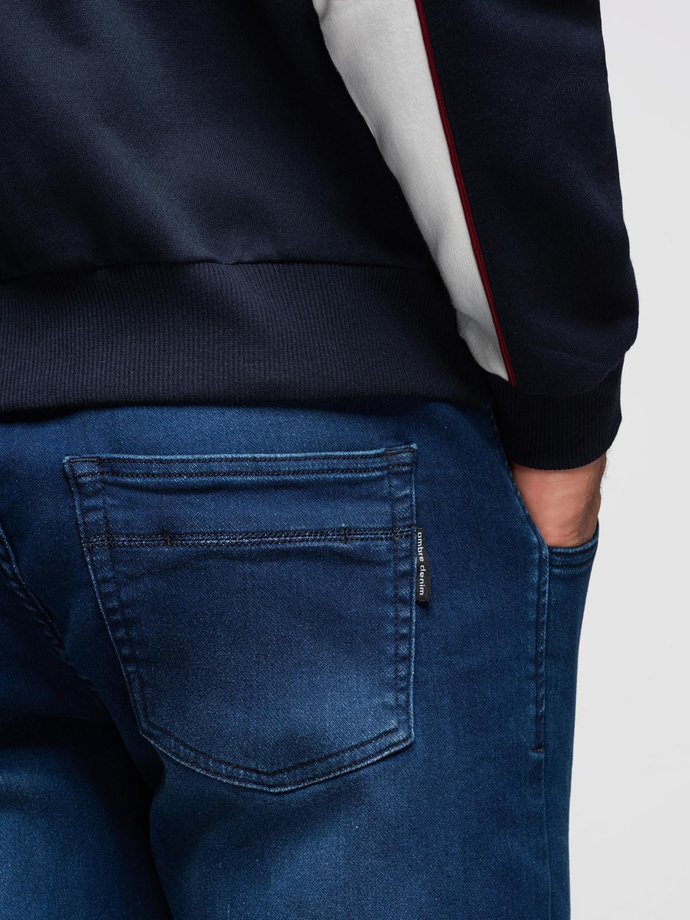 Men's denim jogger pants with drawstring waist - dark blue V3 OM-PADJ-0242