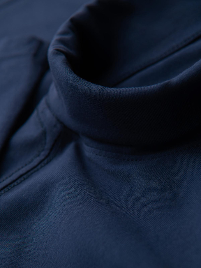 Męski longsleeve gładki z golfem - granatowy V2 OM-LSCL-0130