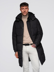 Men's long quilted winter jacket with hood - black V1 OM-JALJ-0309