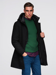 Men's parka coat with wool and hood - black V1 OM-COWC-0132