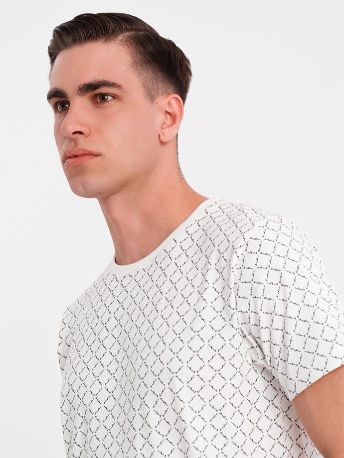 Men's full print knit shirt - white V3 OM-TSFP-0250