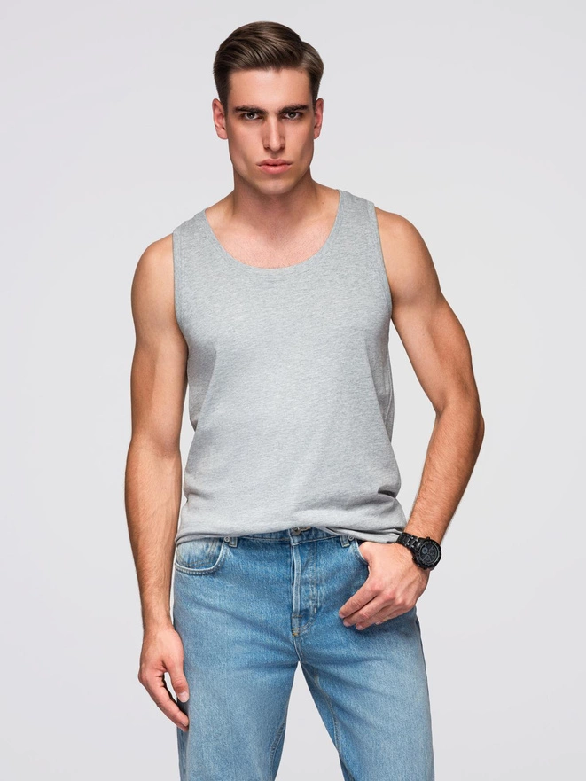 Męska bawełniana koszulka tank top BASIC – szary melanż V2 OM-TSBT-0192