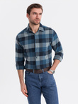 Men's plaid flannel shirt - blue V4 OM-SHCS-0150