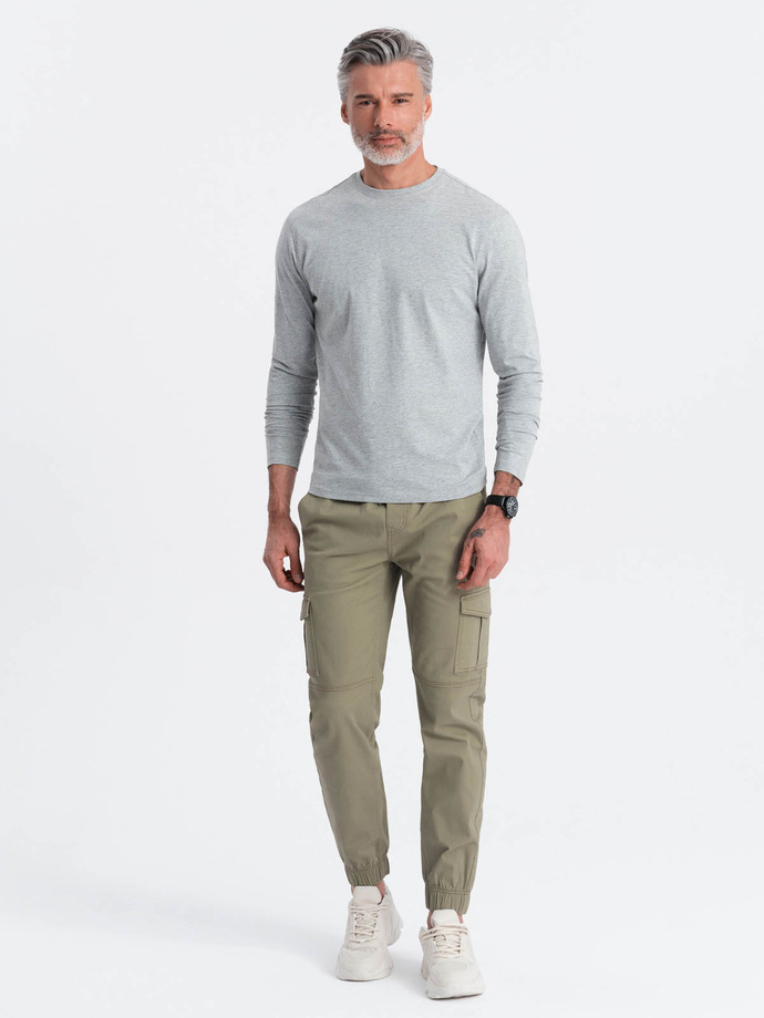 BASIC men's longsleeve with round neckline - grey melange V3 OM-LSBL-0106