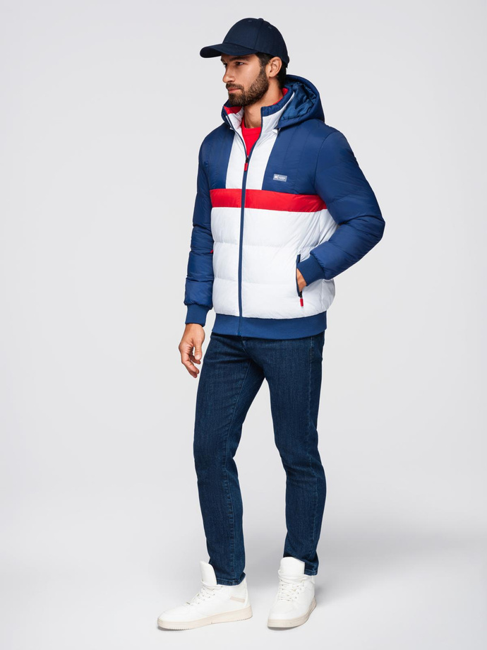 Kolorowa sportowa męska  kurtka w stylu retro – niebiesko-biała V1 OM-JALP-0296