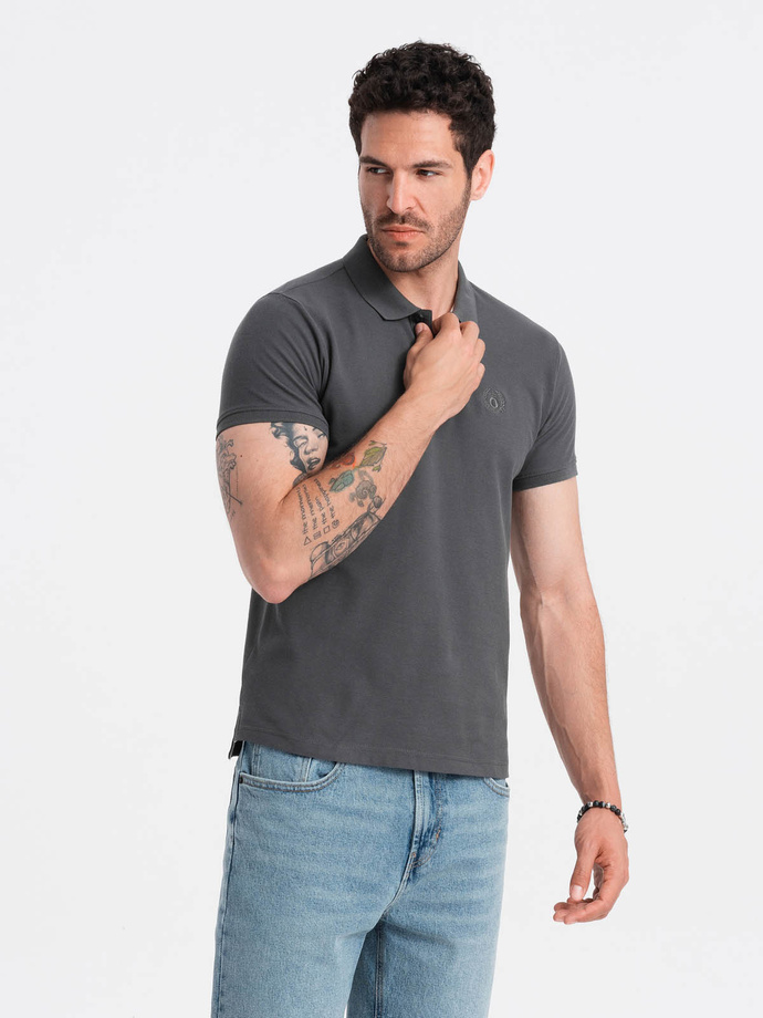 BASIC men's single color pique knit polo shirt - graphite V3 OM-POBS-0100