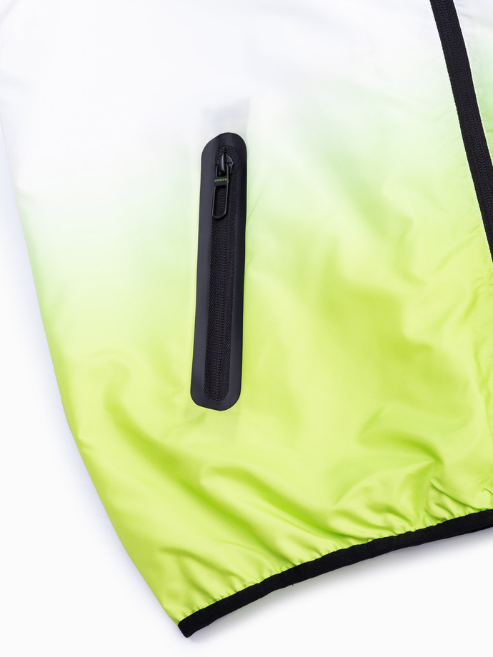 Kurtka męska w stylu sportowym z gradientem – biało-limonkowa V1 OM-JANP-0104