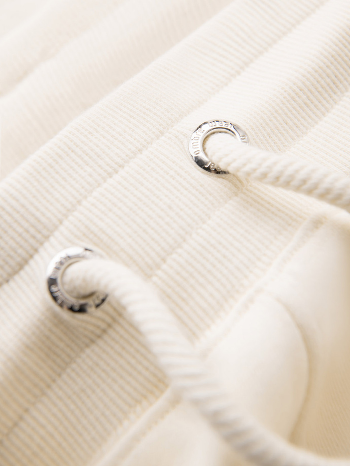 Dresowe męskie spodnie z lampasami i ściągaczami na nogawkach – kremowe V3 OM-PASK-0258