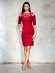 Women's mini dress with decorative neckline and open shoulders DLR172 - red